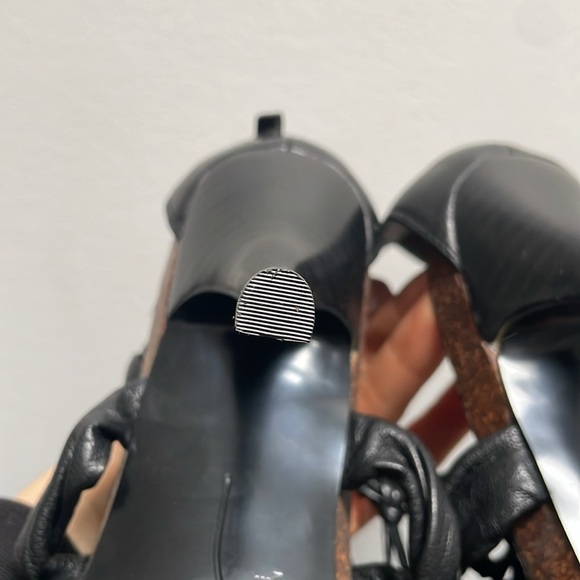 Nine West sandal stiletto black braided leather zipper  platform US7.5 - Picture 10 of 12